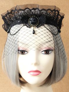 Black Lace Imperial Crown Veil Half Face Gothic Lolita Mask Headband Veil, Lace Costume, Lace Crowns, Vintage Veils, Lace Mask, Hair Jewels, Bride Headpiece, Veil Hairstyles, Braut Make-up