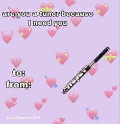 a flute with hearts in the background that says, are you a tuner because i need