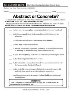 the worksheet for an abstract or concrete? with answers and examples