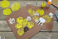 two children's crafts with bees and honeycombs