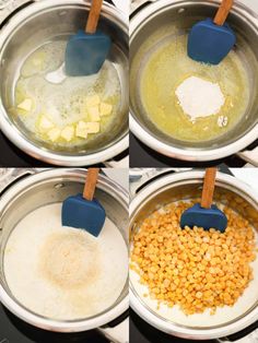 four pictures showing how to make corn in the instant pot