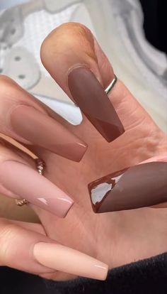 Brown Matte Acrylic Nails, Plain Brown Nails Acrylic, Beige And Brown Nails, Different Shades Of Brown Nails Matte, Different Shades Of Brown Nails Acrylic, Matte Brown Coffin Acrylic Nails, Hogwarts Nails, Matte Brown Nails, Matte Nude Nails