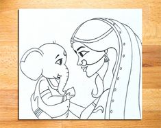 an elephant and woman are talking to each other in this coloring page for children's books