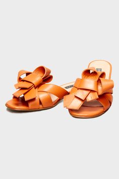 Danilo di Lea by Roselina SHOES Zoe Orange Leather Bow Sandals Suitcase Packing, Bow Sandals, Leather Bow, Orange Leather, Leather Bows, Bow Detail, Pet Hair, Summer Sale, Summer Shoes