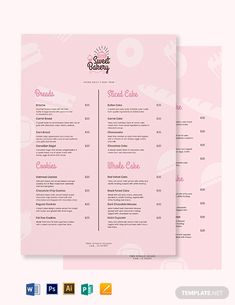 a restaurant menu template with pink background