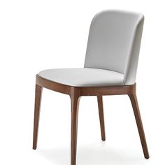 a white chair with wooden legs and seat