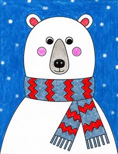 a drawing of a polar bear wearing a scarf