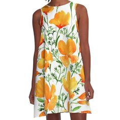 Loose-fit, mid-length sleeveless dress with silky handfeel. Printed on both sides. Machine washable. Size range XS-2XL. Watercolor California poppies California Poppies, California Poppy, Poppy Flower, Dress For Sale, Both Sides, Mid Length, Dresses For Sale, A Line Dress, Poppies