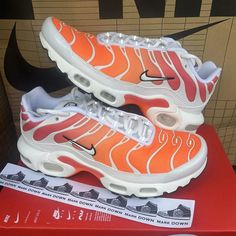 New Nike Air Max Plus Ember Glow Orange Shoes (Dz3670-101) Women Size 5.5 Brand New With Box Box Has No Lid Authentic Breathable Sneakers For Streetwear, Breathable Streetwear Sneakers, White Custom Sneakers With Round Toe For Jogging, Orange Low-top Synthetic Running Shoes, Casual Orange Custom Sneakers With Air Cushioning, Casual Custom Orange Sneakers With Air Cushioning, Orange Synthetic Running Shoes With Round Toe, Cushioned Running Sneakers With Closed Toe, Cushioned Running Sneakers