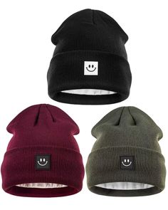 PRICES MAY VARY. 【Premium Quality Material】: Our beanie hat for men and women with a smiley face is made of 100% premium acrylic, ensuring maximum comfort, softness, and durability. 【Perfect Fit】: Our knit winter beanie hats come in a pack of 3 with different colors to match any outfit and are designed to fit all head shapes and sizes. With a length of 12.2 inches and a width of 7.87 inches, our warm beanie hat is perfect for everyone. 【Stylish and Eye-Catching Design】: Our knit beanie hat featu Winter Snapback Hat For Outdoor Activities, Womens Winter Hats, Cute Smiley Face, Cute Beanies, Beanie Hats For Women, Winter Hats Beanie, Womens Winter, Winter Hats For Women, Winter Beanie