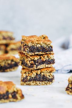 chocolate chip bars stacked on top of each other