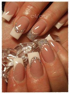 #french #strass #nails French Manicure Nail Designs, Glitter Tips, Wedding Nail Art Design, Wedding Nails French, Manicure Nail Designs, French Manicure Nails, Nagel Tips, Smink Inspiration