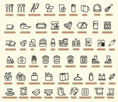 a large set of kitchen related icons