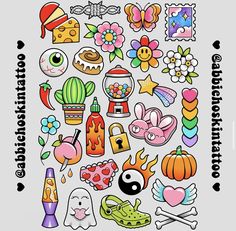 an assortment of cartoon stickers on a white background