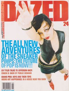 the front cover of dazed magazine, featuring an image of a woman in leather clothes