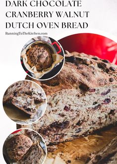 a loaf of chocolate cranberry walnut dutch oven bread