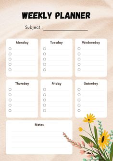 a printable weekly planner with flowers