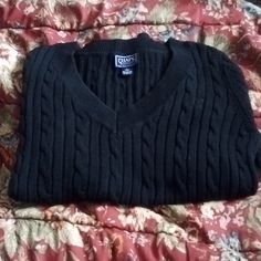 Chaps Long Sleeve , Vneck, Cableknit Sweater In Size L. This Is Brand New. Maybe Worn Once Or Twice. If The Color Seems Faded , It Is Not In Real Person. The Lighting In My House Is Terrible. It's A Beautiful Sweater, Nice Chaps Quality. Casual Black Knitted V-neck Sweater, Black Cable Knit V-neck Sweater, Black Cable Knit V-neck Top, Black Cotton V-neck Sweater, Black V-neck Cotton Sweater, Black Cotton Cable Knit Sweater, Black Knitted V-neck Sweater, Cozy Black V-neck Top, Cableknit Sweater