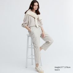 Cotton Striped Relaxed Ankle Pants Uniqlo Cotton Relax Ankle Pants Outfit, Ankle Pants Outfit, Versatile Pants, Uniqlo Women, Casual Design, Styling Ideas, Ankle Pants, Pants Outfit, Uniqlo