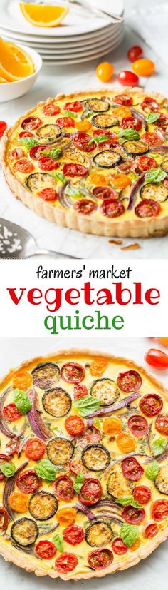 a vegetable quiche is shown with the title above it