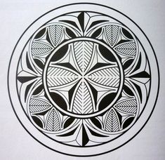 a black and white drawing of a circular design