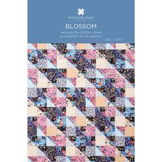 the front cover of a book with an image of a blue and pink patchwork pattern