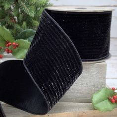 4 Black Velvet Stripe DESIGNER Ribbon - Designer DIY D Stevens Ribbon, Halloween Themes Decorations, Christmas Wired Ribbon, Black Velvet Ribbon, Easy Wreaths, Katherine's Collection, Halloween Ribbon, Glitter Ribbon, Striped Ribbon