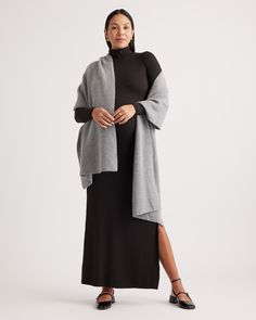 Luxe warmth is all yours with our Mongolian Cashmere Ribbed Wrap. Made from super soft grade-A cashmere, this wrap gets even cozier with a ribbed knit. Drape over your shoulders or snuggle it against your neck and you'll be all set, whether you're dealing with a chilly office or a blustery day outdoors.  | Quince | Women's Mongolian Cashmere Ribbed Wrap in Heather Grey Ribbed Cashmere Outerwear For Layering, Winter Cashmere Wraps For Layering, Cashmere Wraps For Winter Layering, Inner Mongolia, Cashmere Wrap, Knit Wrap, The White Company, Knit Pattern, Quince