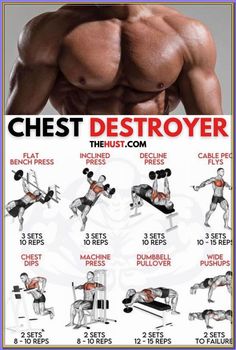 the chest workout chart shows how to use dumbs and push ups for an upper body