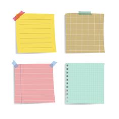 four different colored sticky notes attached to each other