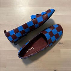 Blue And Burgundy Woven Ballet Flats By Camper, Mismatched Twins Line Camper Twins Shoes Women, Burgundy Weave, Blue And Burgundy, Camper Shoes, Blue Flats, Leather Flats, Blue Purple, Flat Shoes Women, Ballet Flats