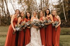 Real Azazie Wedding in Terracotta! Cinnamon Bridesmaid Dresses, Fall Wedding Color Schemes, Bridesmaids Jumpsuits, Dress Alternative, Fall Bridesmaids, Fab Dress, Wedding Themes Fall, Rustic Fall Wedding