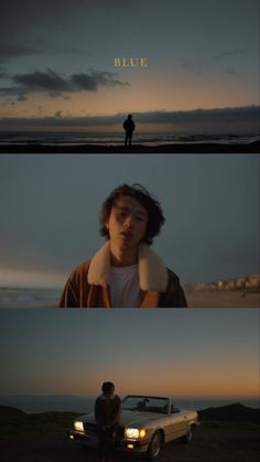 two different shots with one man and the other person standing in front of a car