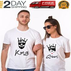 KING AND QUEEN T-SHIRT CUSTOM WOMEN'S AND MEN'S PAIR CLOTHING ON REQUEST 148 #Gildan #Bsico #Casual Couples Cotton Tops With Letter Print, Couples White Short Sleeve T-shirt, White Short Sleeve Couples T-shirt, White Matching Couples T-shirt, Black Cotton Couples T-shirt, Black Cotton T-shirt For Couples, Couple Tshirt Design, Matching Couple Outfit, Couple Tee Shirts