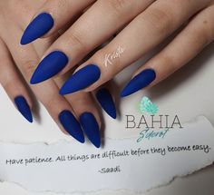 Tanzanite Nails, Blue Nails Almond Shape, Royal Blue Almond Nails, Royal Blue Nail Art, Dec Nails, Matte Almond Nails, Blue Stiletto Nails, Matted Nails, Stiletto Nails Short