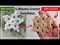 crochet snowflakes are shown with instructions to make them