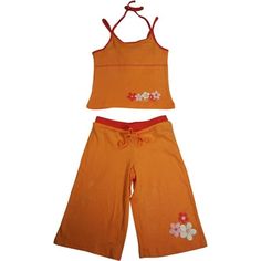 Mishmish - Infant Girls Tank Capri Set, Orange, Red, Spaghetti Straps, Open Front O With Tie, Flowers And Contrast Stitching, Pull On Double Banded Waist Capri With Drawstring, 100% Cotton, Made In China, #11793 Size: 12 Months.  Gender: female. Dress Like A Celebrity, Skirt Set Outfit, Polka Dot Leggings, Capri Set, Trendy Kids Outfits, Celebrity Kids, Trendy Kids, Tank Girl, Polka Dress