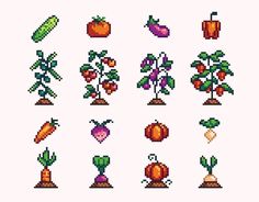 an image of pixelated plants and fruits