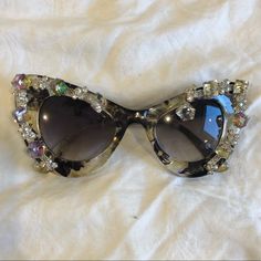 Bedazzled Perfect For Fun Parties Or Burning Man. Never Worn. For Women And Men Alike :) Glamorous Cat Eye Sunglasses With Tinted Lenses For Party, Spring Party Cat Eye Sunglasses With Glass Material, Spring Party Cat Eye Sunglasses With Glass Lenses, Spring Party Cat Eye Sunglasses, Chic Glass Cat Eye Sunglasses For Party, Chic Cat Eye Party Sunglasses With Glass, Chic Cat Eye Party Sunglasses, Chic Party Cat Eye Sunglasses, Embellished Sunglasses