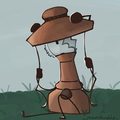 a cartoon image of an old fashioned lamp on the ground with grass and sky in the background