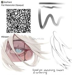 an anime character with white hair and blue eyes is looking at the qr code