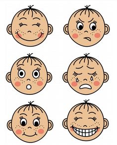 six faces with different facial expressions