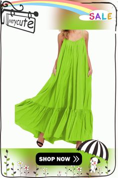 Fluorescent Green Spaghetti Straps Pocket Casual Dress Women Dresses Casual, Everyday Dresses Casual, Casual Dress Women, Green Spaghetti, Women Dresses, Dresses Casual, Women's Fashion Dresses, Casual Dresses For Women, Occasion Dresses