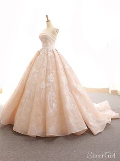 Strapless Lace Ball Gown Prom Dresses For Teens Sweet 16 Quinceanera Dress ARD2246-SheerGirl Prom Dresses Princess, Champagne Ball Gown, Princess Sweet 16, Aesthetics Vintage, Ball Gown Prom Dresses, Gown Prom Dresses, Sweet 16 Dress, Princess Prom Dresses, Dresses Princess