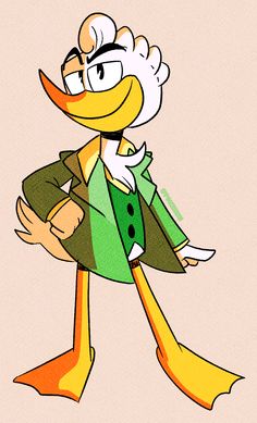 a cartoon duck wearing a green suit and tie