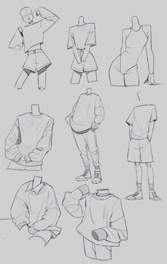 some sketches of people standing and sitting in different positions with their hands on their hipss