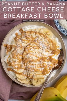 a bowl filled with bananas and cottage cheese