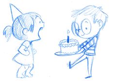 two children are blowing out the candles on a birthday cake, and one boy is holding a knife in his mouth