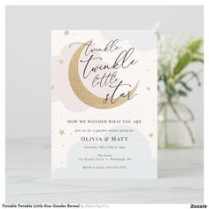 a white and gold wedding card with the words, twinkle twinkle little star on it