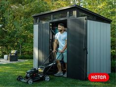 keter artisan outdoor shed Cheap Storage Sheds, Outdoor Shed, Double French Doors, Outdoor Sheds, Extra Storage Space, Storage Shed, Door Styles, Garage Storage, Can Design